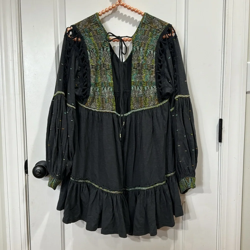 FREE PEOPLE MUCH LOVE EMBROIDERED COTTON TUNIC TOP - Picture 9 of 11